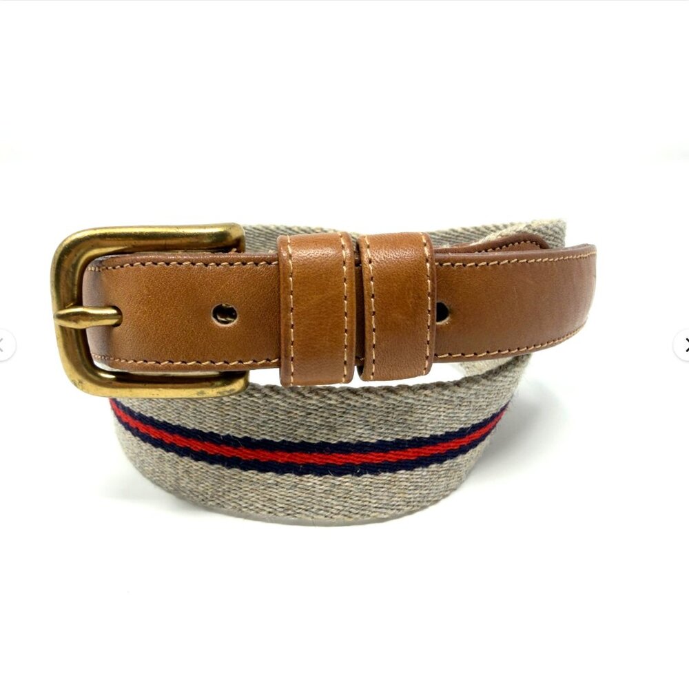Coach Surcingle Belt Wool‎ Webbing Leather Trim Brass Buckle 28